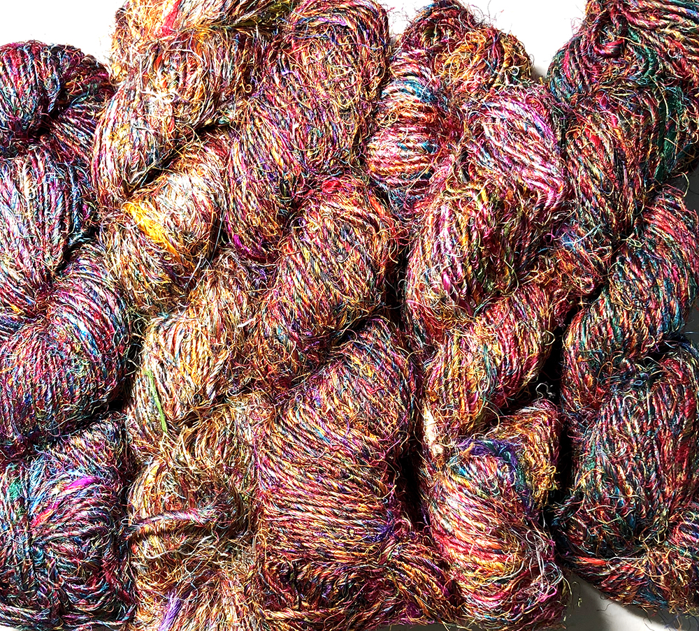 1000gm Skeins Recycled Sari Silk Multi-Color Gold Red Colorway